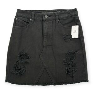 Volcom Denim Jean Skirt Womens Small‎ High Rise Black Distressed Stoned Mini NWT